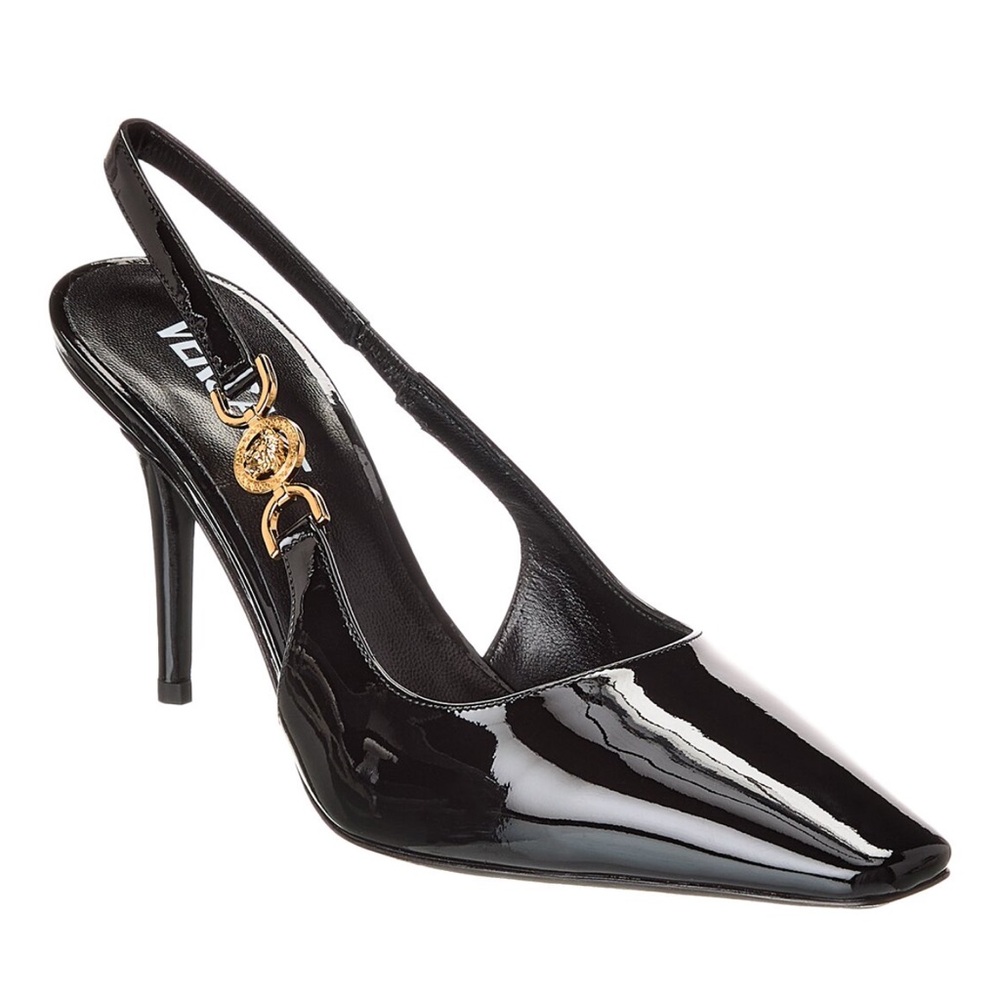 Versace Black Patent Leather Slingback Heels